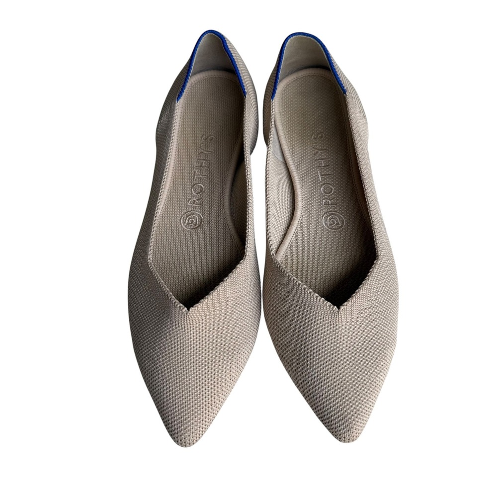 Rothys The Point Flats Sand Beige Knit Pointed Toe Blue Halo Size 9